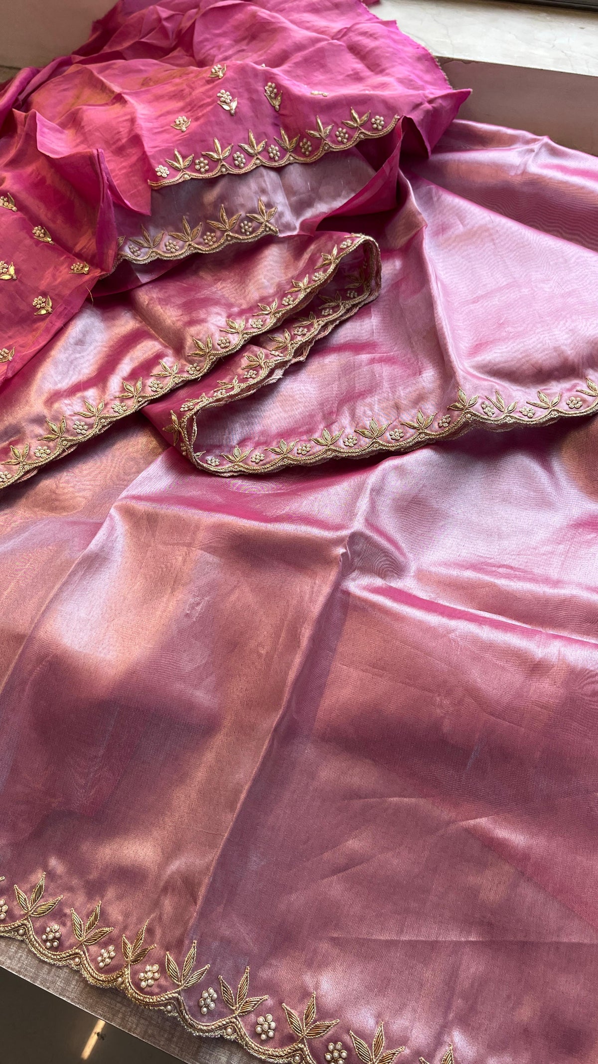 Pure Tissue Handloom Silk Saree with Zardozi, Pearl & Sequin Work