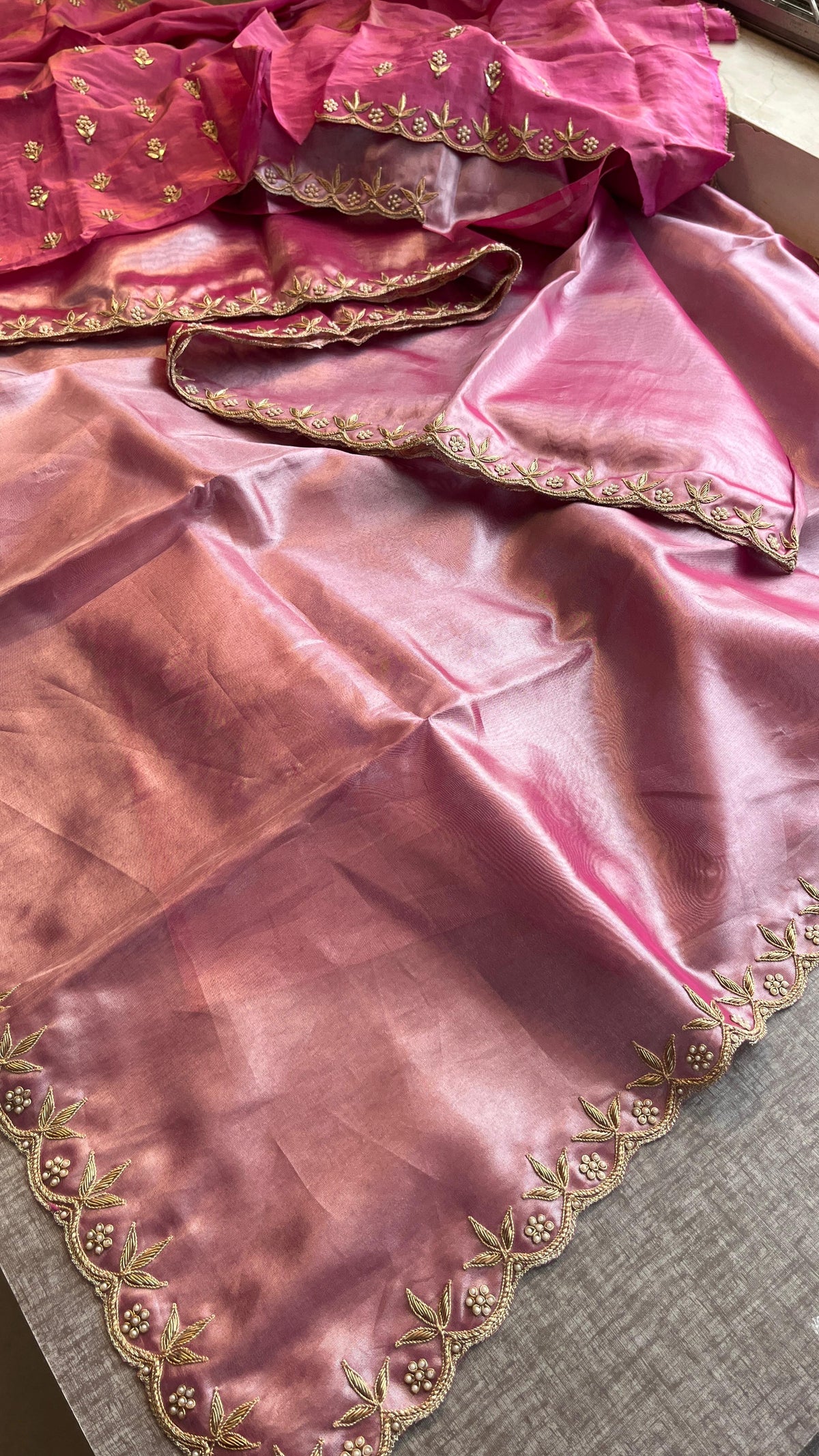 Pure Tissue Handloom Silk Saree with Zardozi, Pearl & Sequin Work