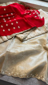 Pure Tissue Handloom Silk Saree with Zardozi, Pearl & Sequin Work