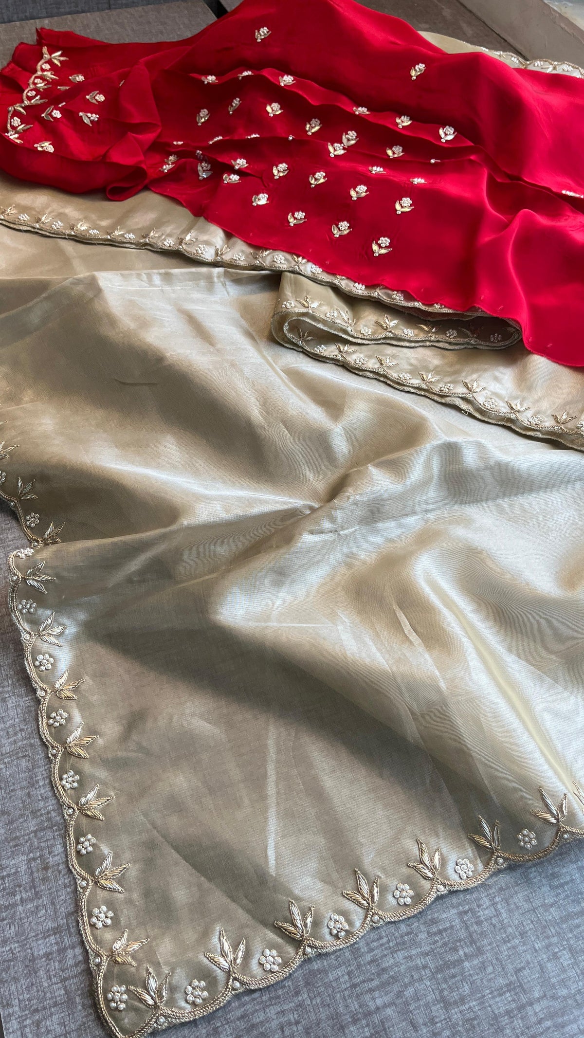 Pure Tissue Handloom Silk Saree with Zardozi, Pearl & Sequin Work