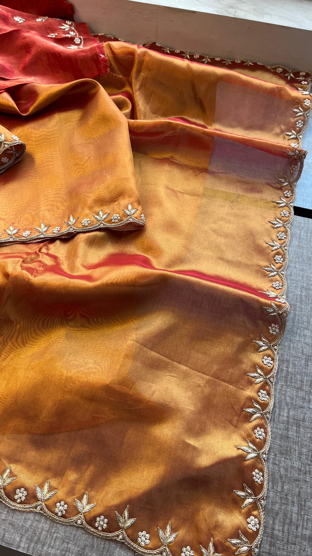 Pure Tissue Handloom Silk Saree with Zardozi, Pearl & Sequin Work