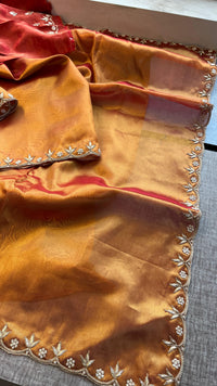 Pure Tissue Handloom Silk Saree with Zardozi, Pearl & Sequin Work