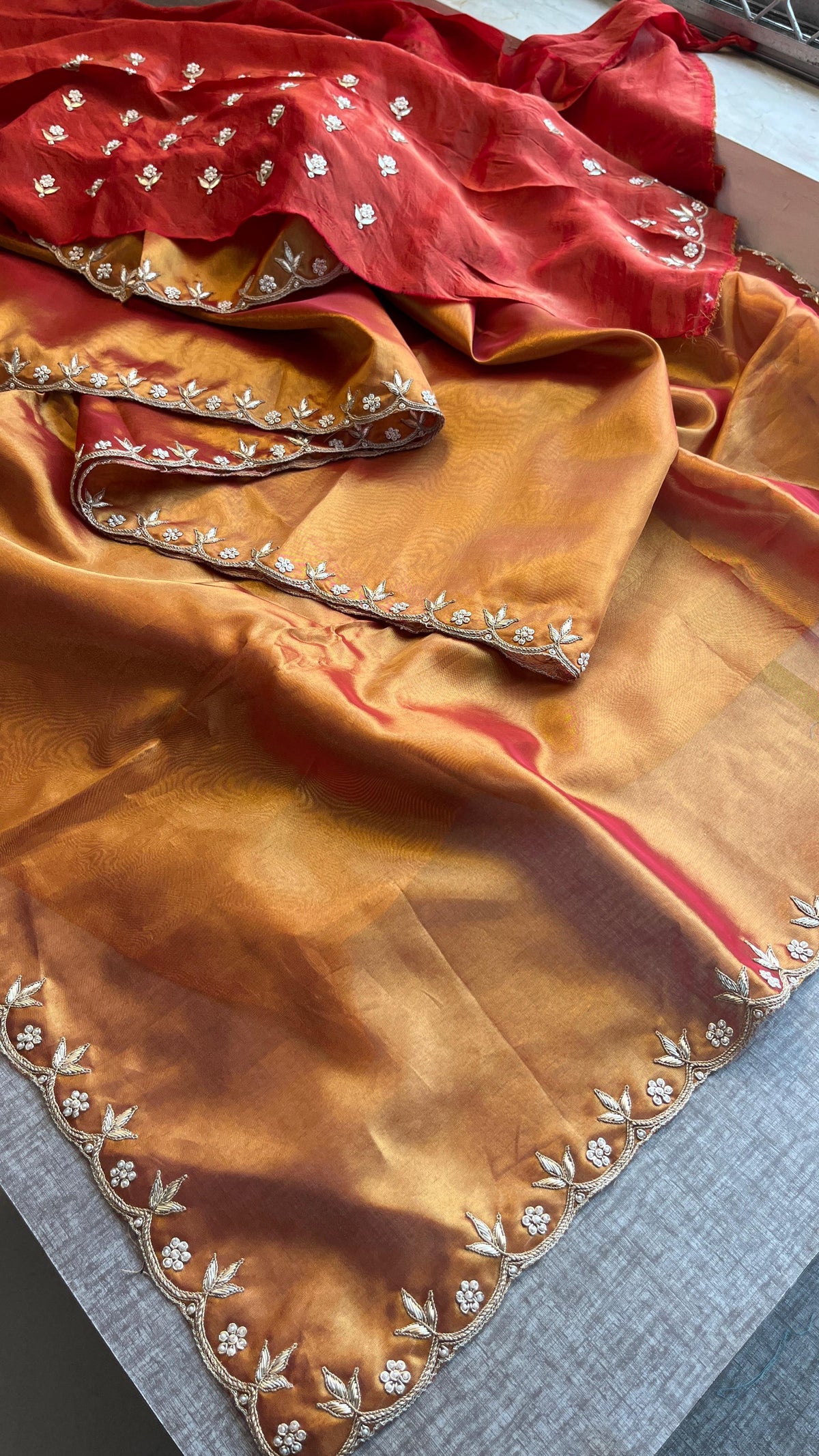 Pure Tissue Handloom Silk Saree with Zardozi, Pearl & Sequin Work