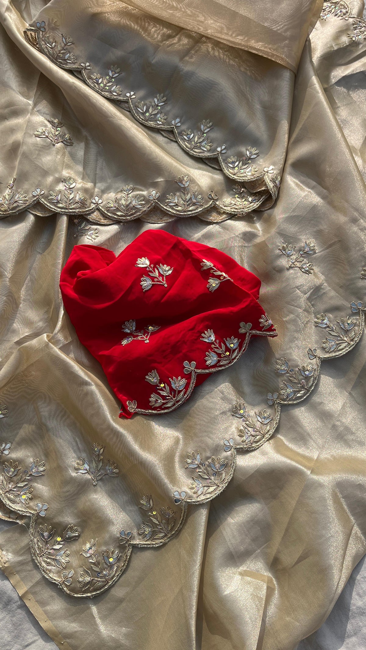 Pure Tissue Handloom Silk Saree with Zardozi, Gotapatti & Pearl Work