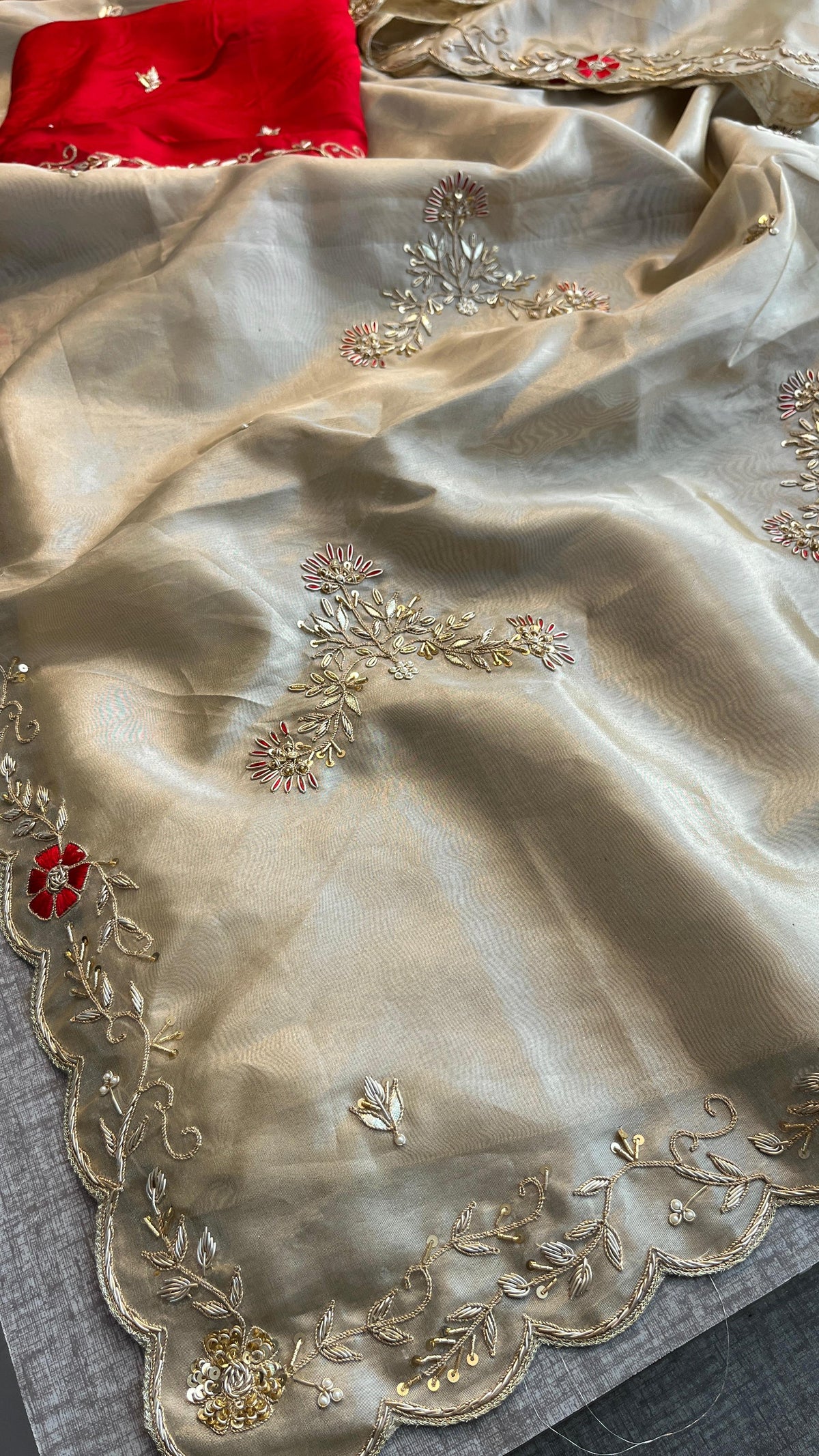 Pure Tissue Handloom Silk Saree with Zardozi, Gotapatti & Sequin Work