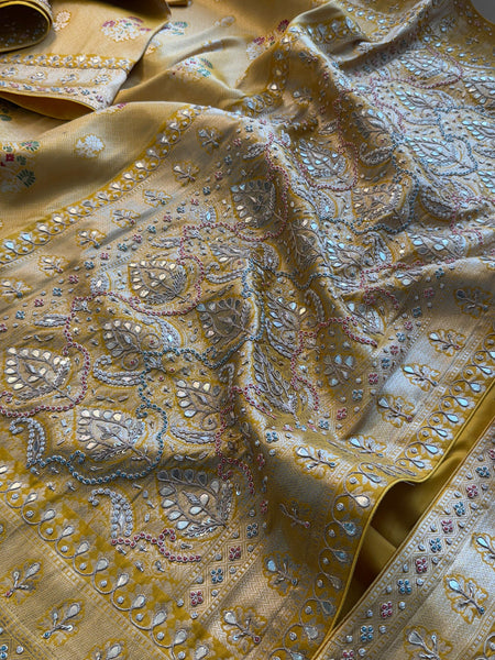 Pure Munga Silk Saree with Zardozi, Gotapatti & Pearl Embroidery