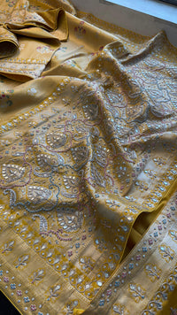 Pure Munga Silk Saree with Zardozi, Gotapatti & Pearl Embroidery