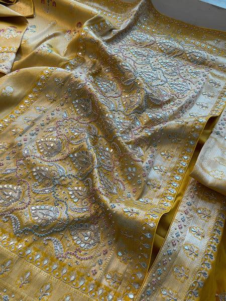 Pure Munga Silk Saree with Zardozi, Gotapatti & Pearl Embroidery