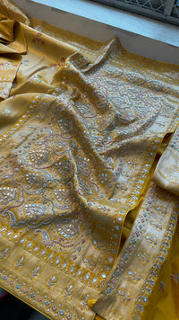 Pure Munga Silk Saree with Zardozi, Gotapatti & Pearl Embroidery