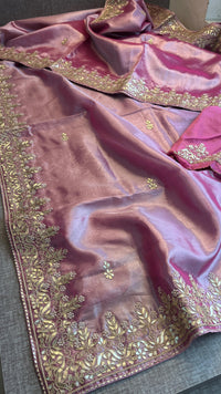 Pure Tissue Handloom Silk Saree with Zardozi, Gota Patti & Pearl Work