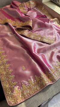Pure Tissue Handloom Silk Saree with Zardozi, Gota Patti & Pearl Work