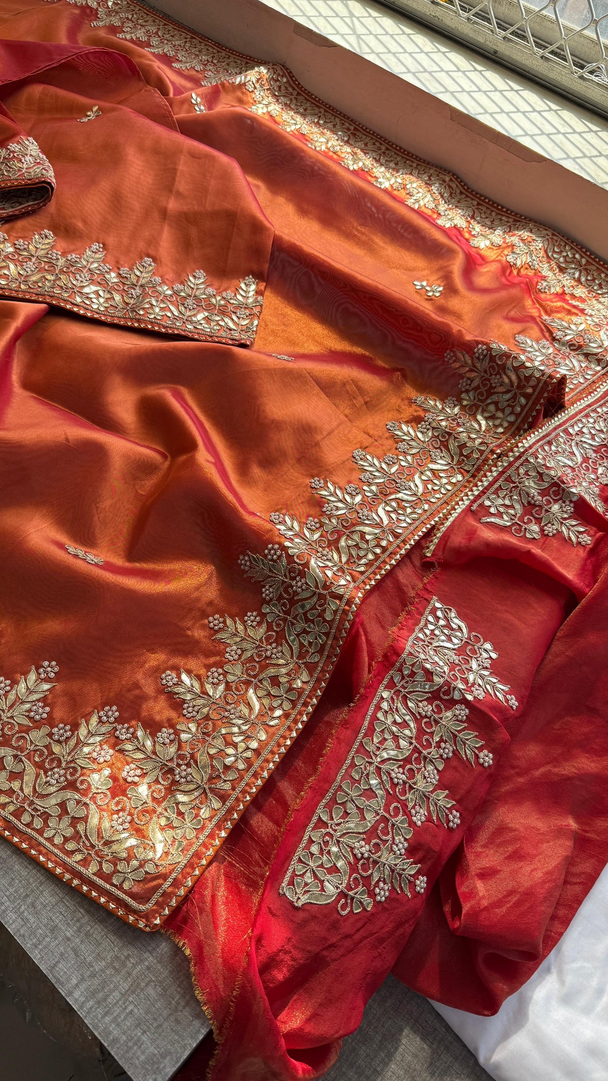 Pure Tissue Handloom Silk Saree with Zardozi, Gota Patti & Pearl Work