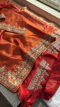 Pure Tissue Handloom Silk Saree with Zardozi, Gota Patti & Pearl Work