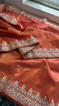 Pure Tissue Handloom Silk Saree with Zardozi, Gota Patti & Pearl Work