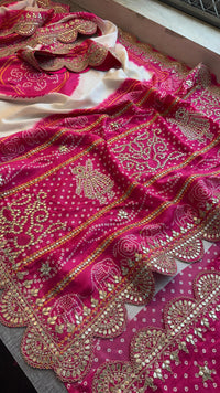 Pure Munga Bandhani Saree with GotaPatti Work