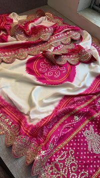 Pure Munga Bandhani Saree with GotaPatti Work