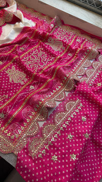 Pure Munga Bandhani Saree with GotaPatti Work