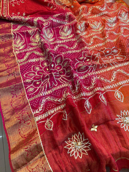 Pure Munga Silk Checks Banarasi Saree with Handcrafted Sikhiya & Gotta Work