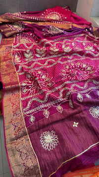 Pure Munga Silk Checks Banarasi Saree with Handcrafted Sikhiya & Gotta Work