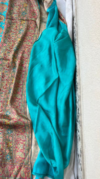 Turquoise Pure Kani Crepe Silk Saree with Banarasi Weaving Zari and Multithread Detailing