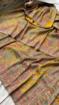 Golden Mustard Kani Crepe Silk Saree with Banarasi Weaving Zari and Multithread Detailing