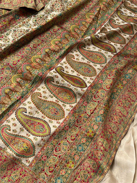 Ivory Gold Kani Crepe Silk Saree with Banarasi Weaving Zari and Multithread Detailing