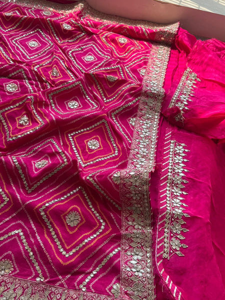 Majestic Pink Pure Munga Silk Banarasi Saree with Handcrafted Gotapatti Zardozi and Pearl Detailing