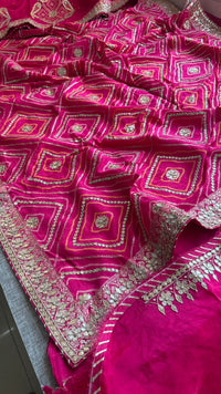 Majestic Pink Pure Munga Silk Banarasi Saree with Handcrafted Gotapatti Zardozi and Pearl Detailing