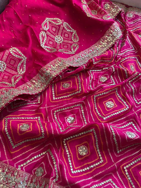 Majestic Pink Pure Munga Silk Banarasi Saree with Handcrafted Gotapatti Zardozi and Pearl Detailing