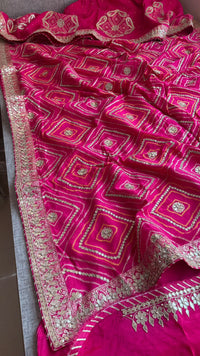Majestic Pink Pure Munga Silk Banarasi Saree with Handcrafted Gotapatti Zardozi and Pearl Detailing