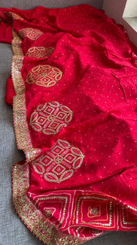 Classic Red Pure Munga Silk Banarasi Saree with Handcrafted Gotapatti Zardozi and Pearl Detailing