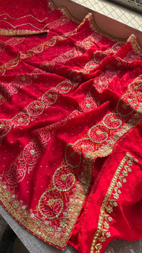 Pure Munga Silk Banarasi Saree with Handcrafted Gotapatti Zardozi and Pearl Embroidery