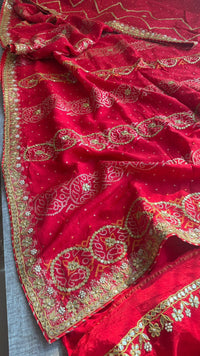 Pure Munga Silk Banarasi Saree with Handcrafted Gotapatti Zardozi and Pearl Embroidery