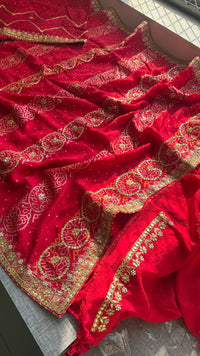 Pure Munga Silk Banarasi Saree with Handcrafted Gotapatti Zardozi and Pearl Embroidery