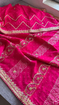 Pure Munga Silk Banarasi Saree with Handcrafted Gotapatti Zardozi and Pearl Embroidery