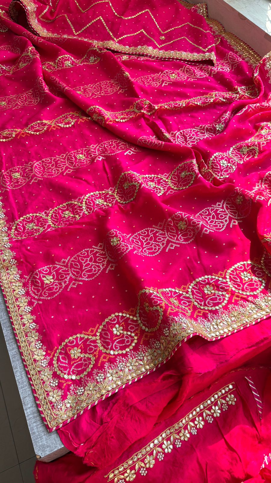 Pure Munga Silk Banarasi Saree with Handcrafted Gotapatti Zardozi and Pearl Embroidery