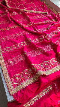 Pure Munga Silk Banarasi Saree with Handcrafted Gotapatti Zardozi and Pearl Embroidery