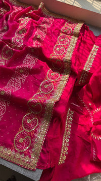 Pure Munga Silk Banarasi Saree with Handcrafted Gotapatti Zardozi and Pearl Embroidery