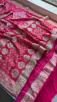 Pure Khaddi Georgette Banarasi Saree with Handcrafted Zardozi Gota Patti Pearl and Sequins Embroidery
