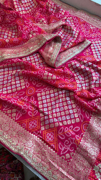 Pure Khaddi Georgette Banarasi Saree with Handcrafted Zardozi Gota Patti Pearl and Sequins Embroidery