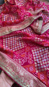 Pure Khaddi Georgette Banarasi Saree with Handcrafted Zardozi Gota Patti Pearl and Sequins Embroidery