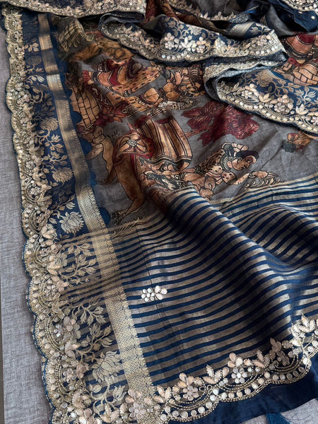 Pure Munga Silk Banarasi Saree with Handcrafted Gota Patti Zardozi and Cutdana Embroidery