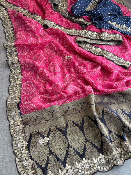 Pure Munga Silk Banarasi Saree with Handcrafted Gota Patti Zardozi and Cutdana Embroidery