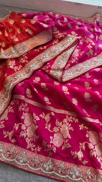 Pure Munga Silk Banarasi Saree with Handcrafted Kutdana Pearl Sequins and Zarkan Embroidery