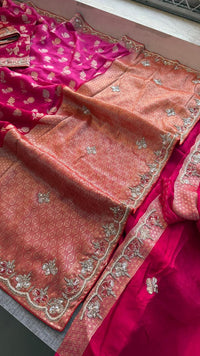 Pure Munga Silk Banarasi Saree with Handcrafted Kutdana Pearl Sequins and Zarkan Embroidery