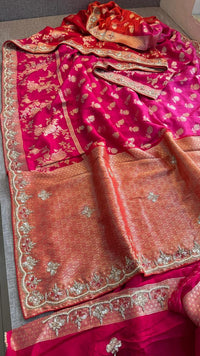 Pure Munga Silk Banarasi Saree with Handcrafted Kutdana Pearl Sequins and Zarkan Embroidery