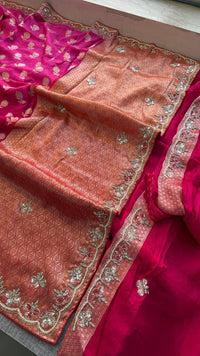 Pure Munga Silk Banarasi Saree with Handcrafted Kutdana Pearl Sequins and Zarkan Embroidery