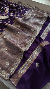 Pure Munga Silk Banarasi Saree with Handcrafted Kutdana Pearl Sequins and Zarkan Embroidery