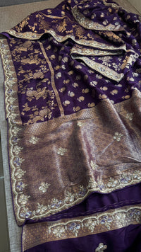 Pure Munga Silk Banarasi Saree with Handcrafted Kutdana Pearl Sequins and Zarkan Embroidery