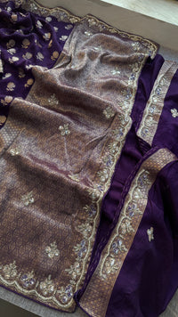 Pure Munga Silk Banarasi Saree with Handcrafted Kutdana Pearl Sequins and Zarkan Embroidery